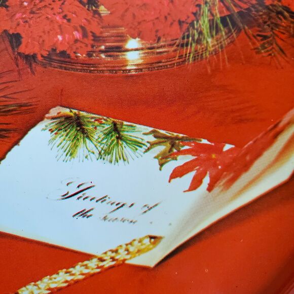 Vintage Set of 3 Christmas Tin Trays Atlantic Can Co Style Round Serving MCM - Picture 9 of 16